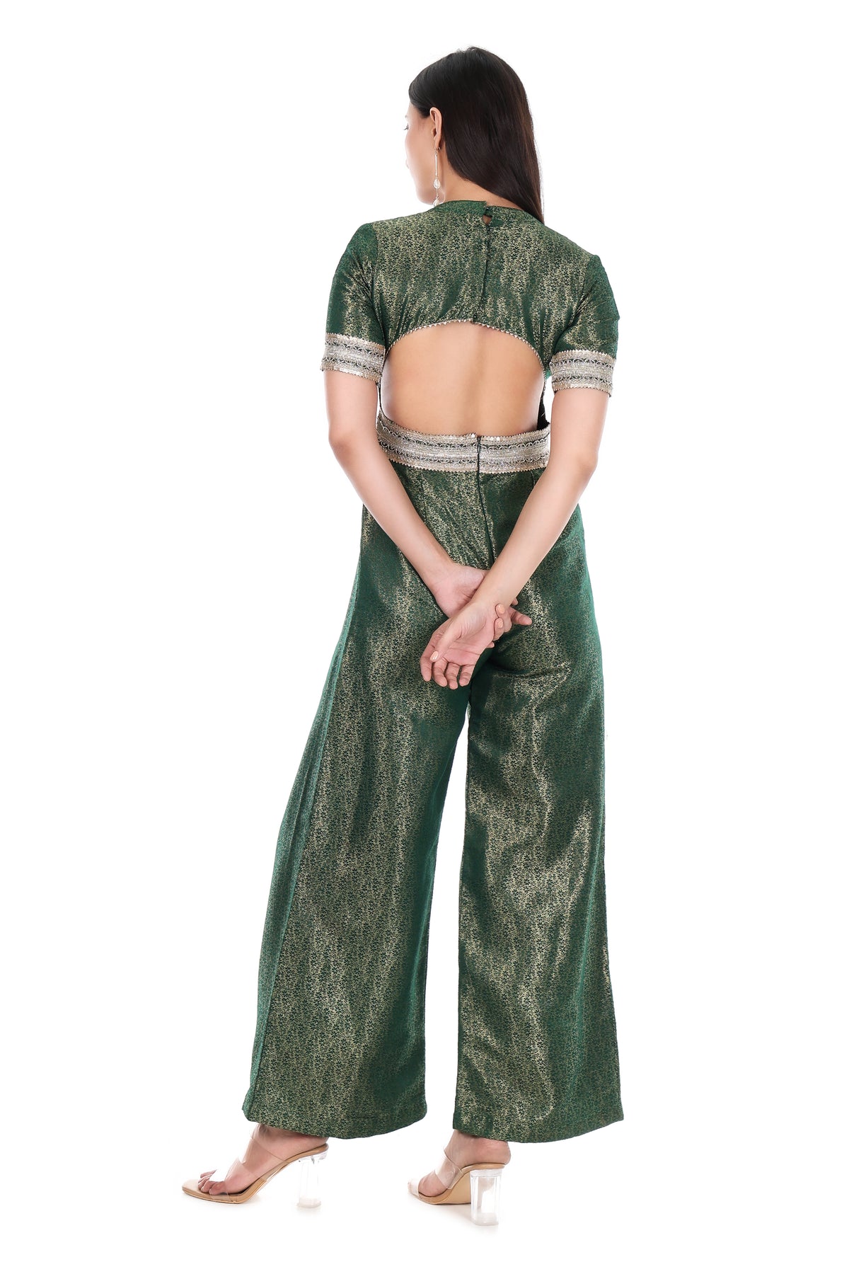 Premium Banarasi Green Designer Dress