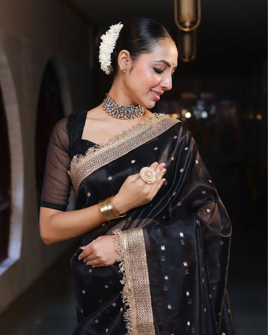 Black Organza Zari Saree