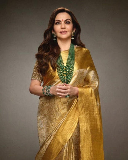 Nita Ambani Inspired Premium Gold Banarasi With Handwoven Saree