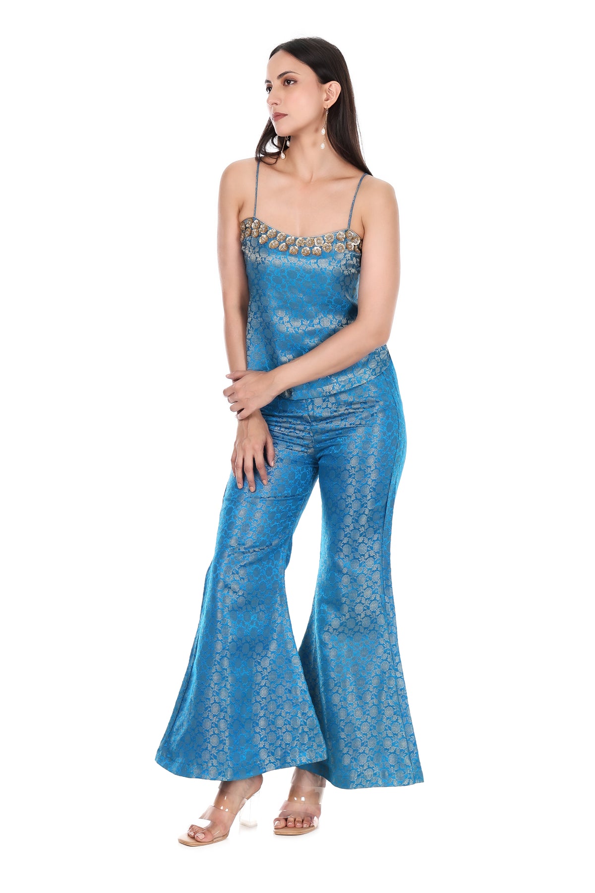 Premium Banarasi  Blue Designer One Piece