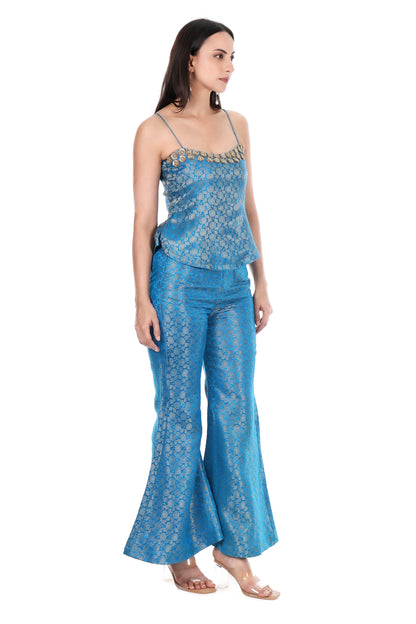 Premium Banarasi  Blue Designer One Piece