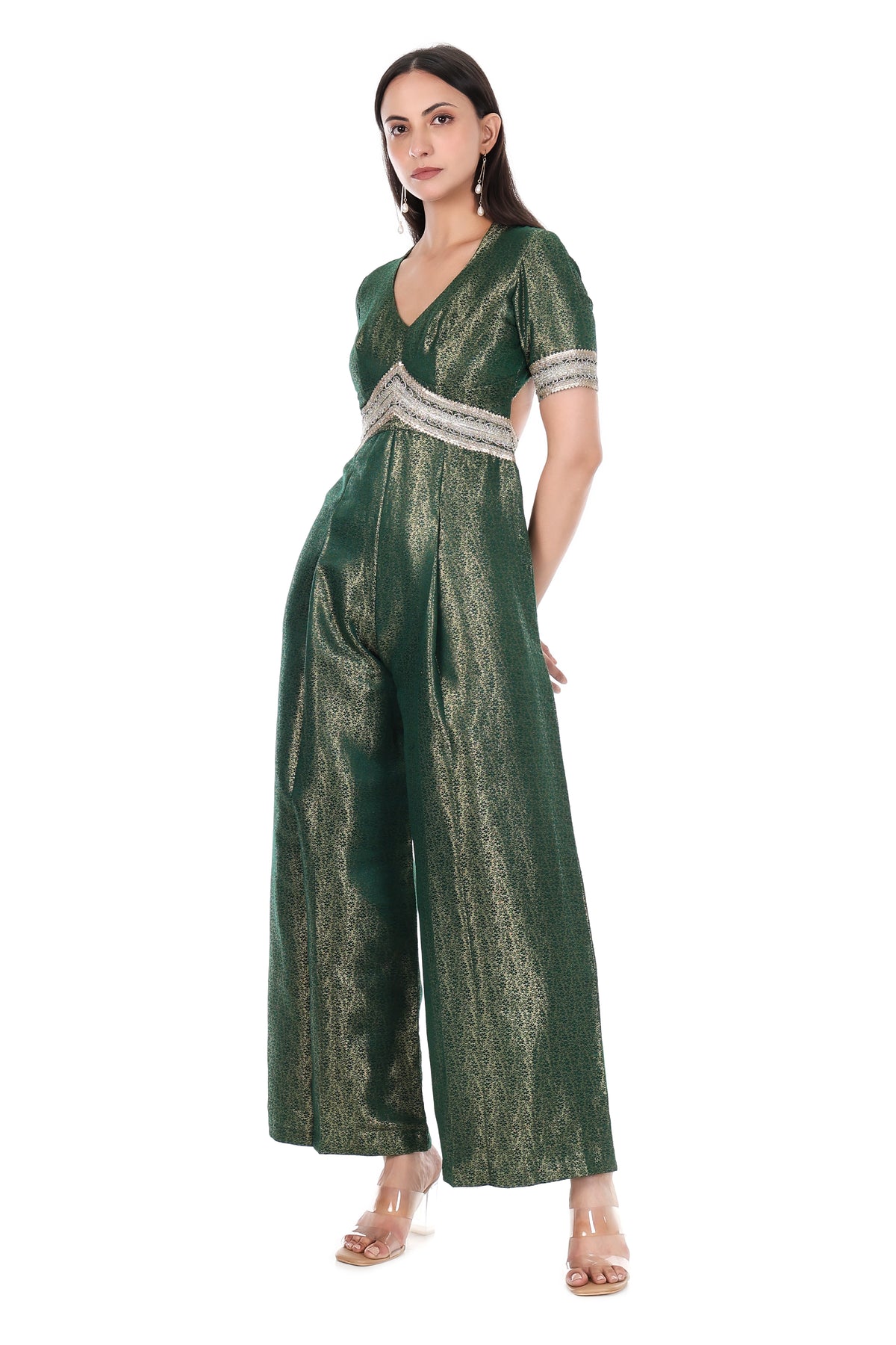 Premium Banarasi Green Designer Dress