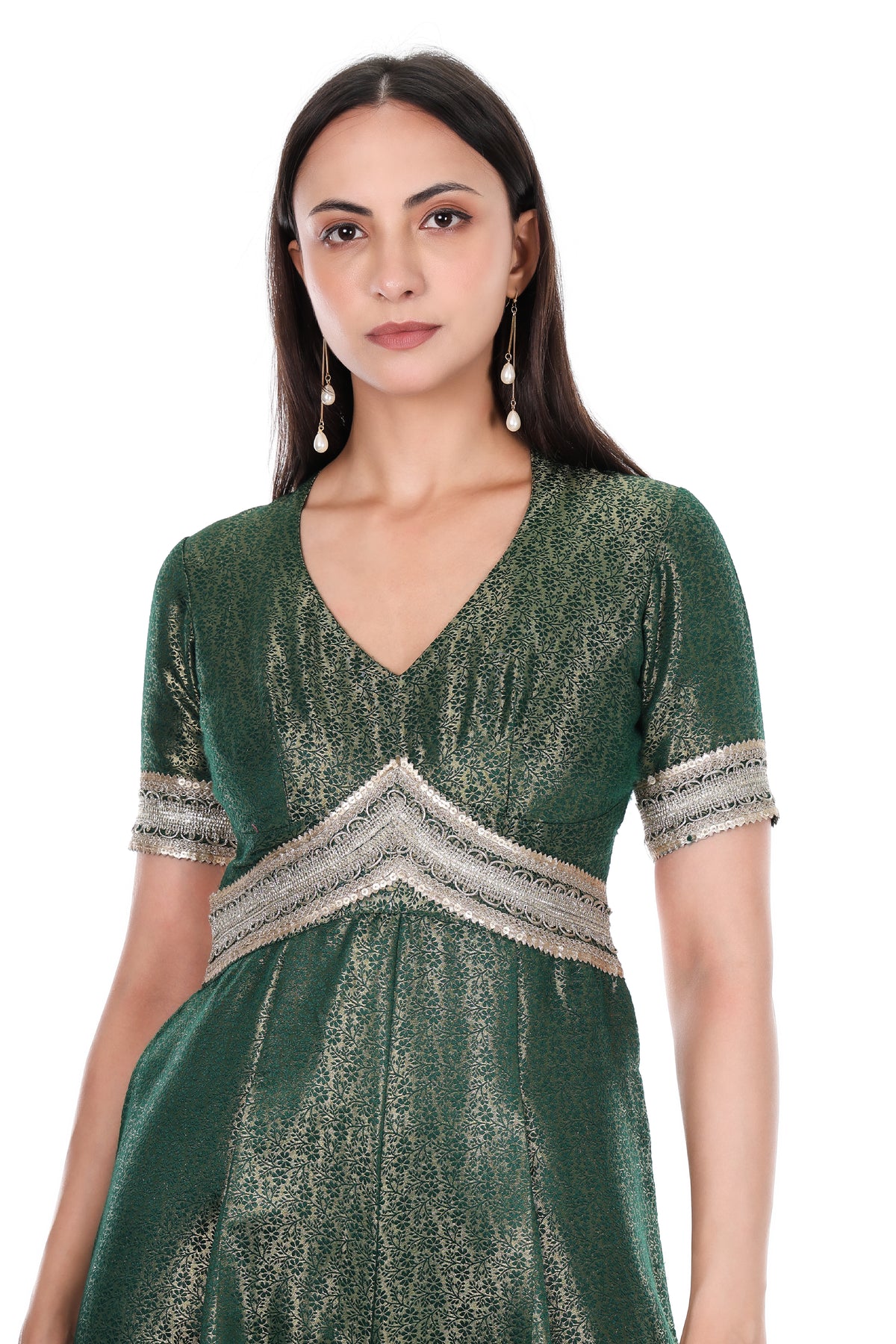 Premium Banarasi Green Designer Dress