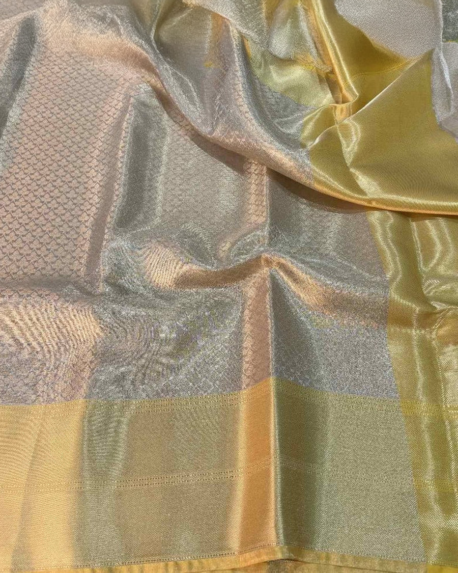 Janhvi Kapoor–Inspired Golden Soft Tissue Saree with Silver Zari