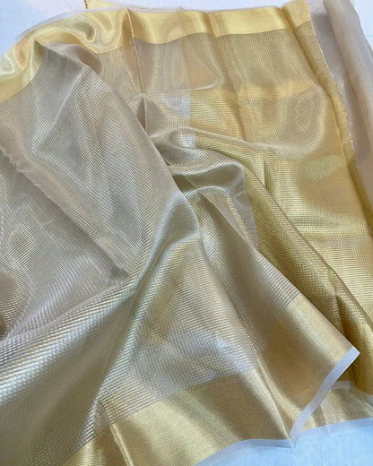 Nayantara Inspired Premium Gold Banarasi With Handwoven Saree