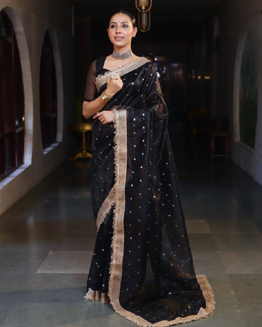 Black Organza Zari Saree
