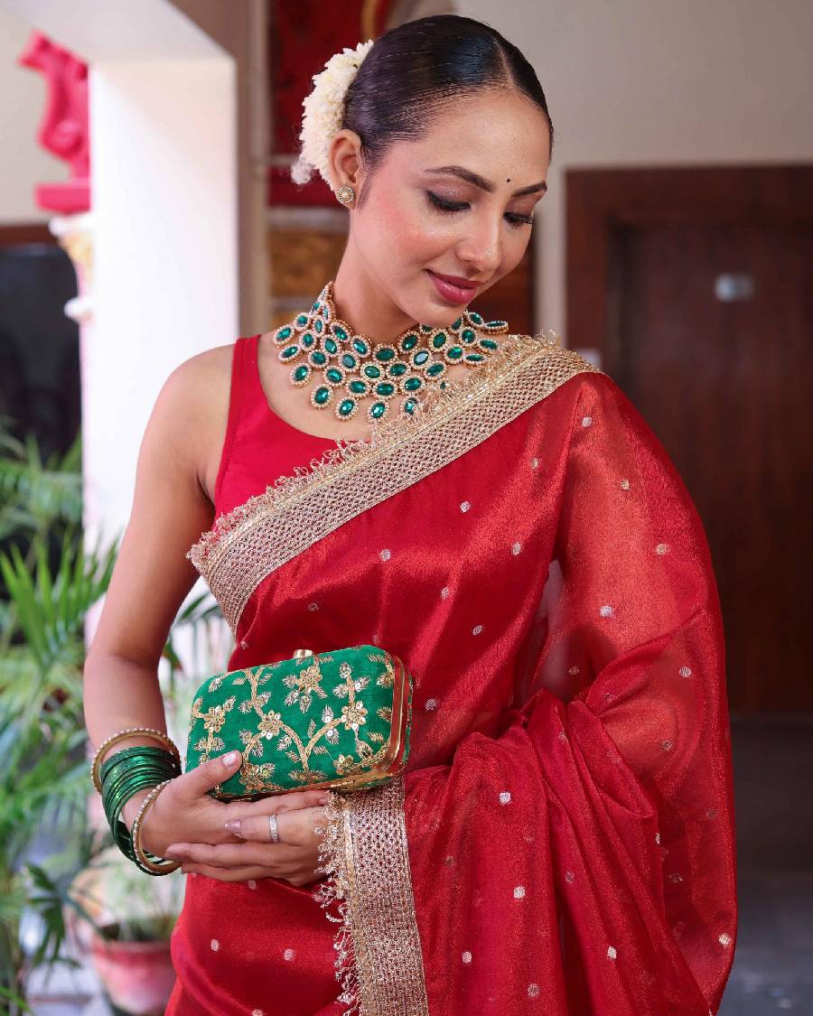Red Banarasi Tissue Saree