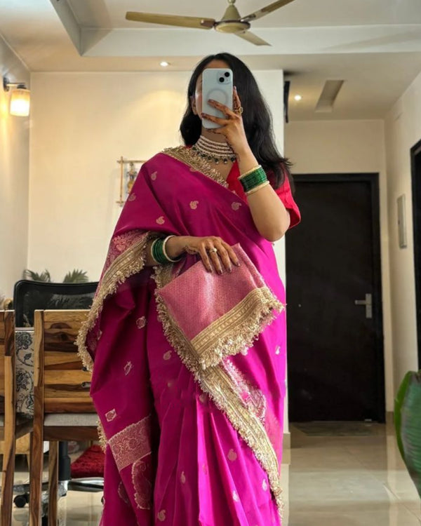 Rani Pink Banarasi Silk Saree with Zari Border