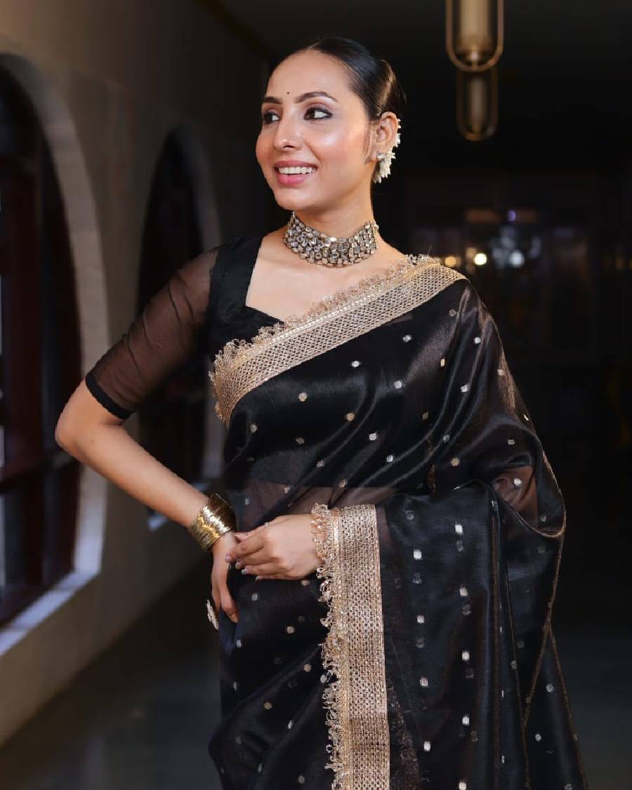 Black Organza Zari Saree