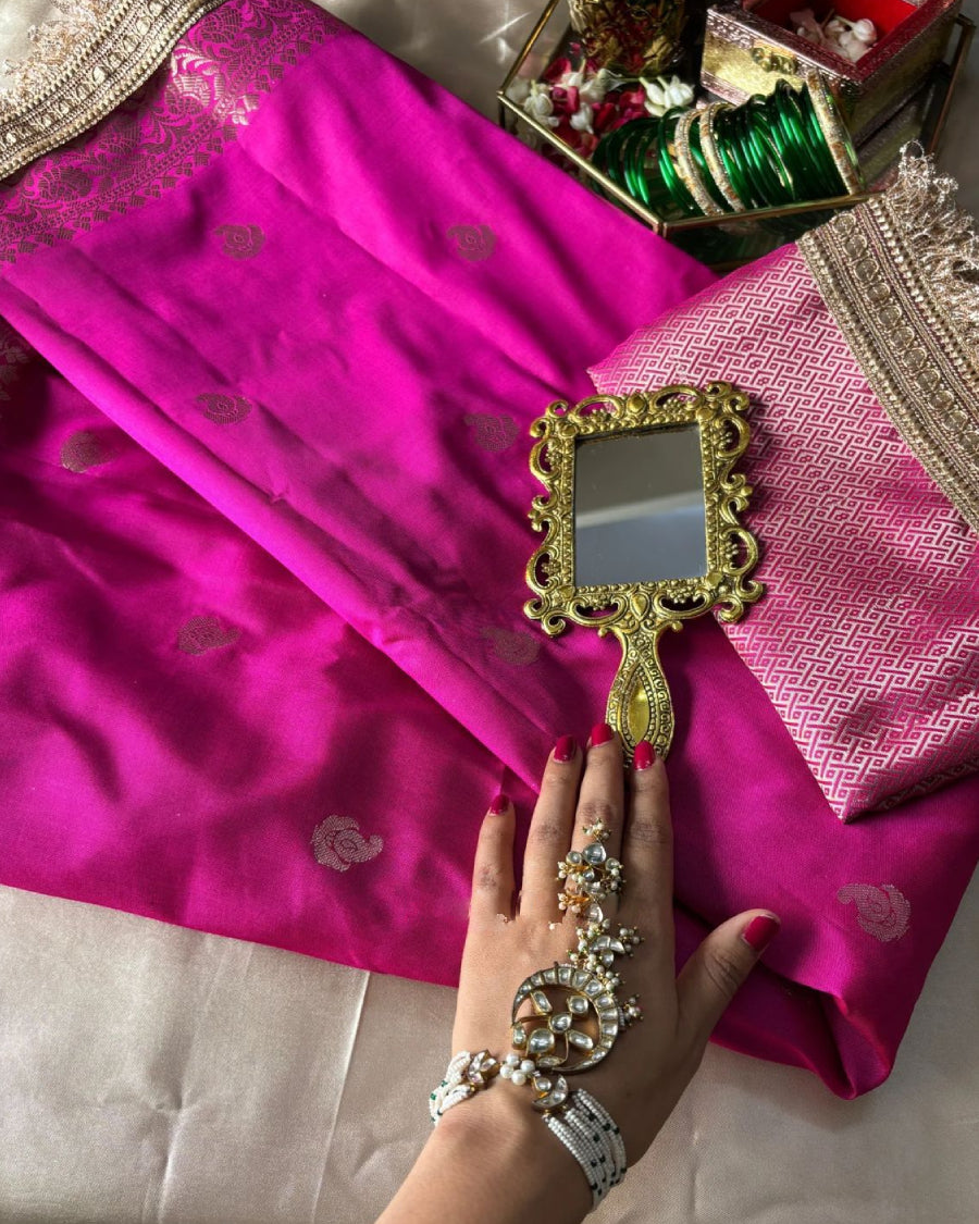 Rani Pink Banarasi Silk Saree with Zari Border