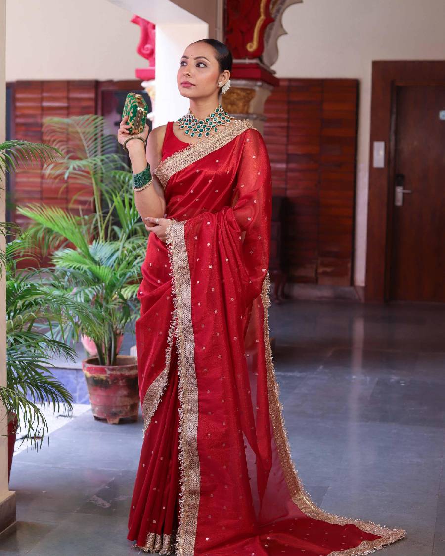 Red Banarasi Tissue Saree