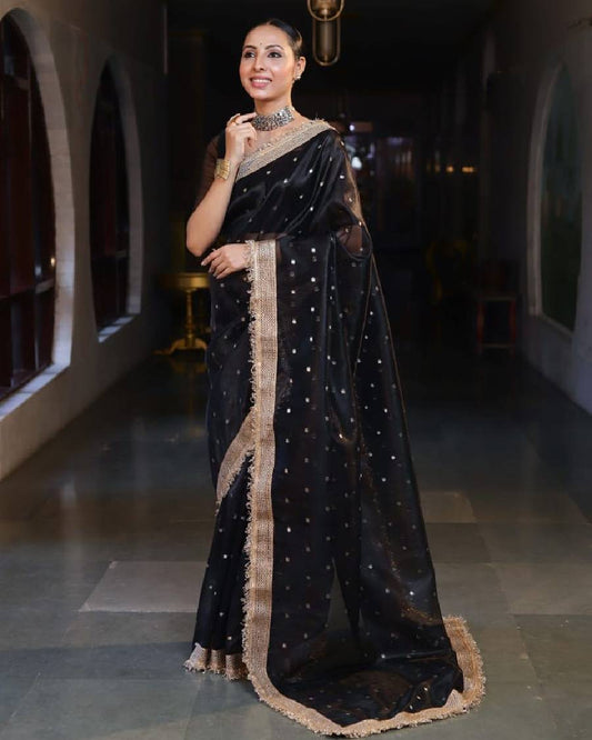 Black Organza Zari Saree