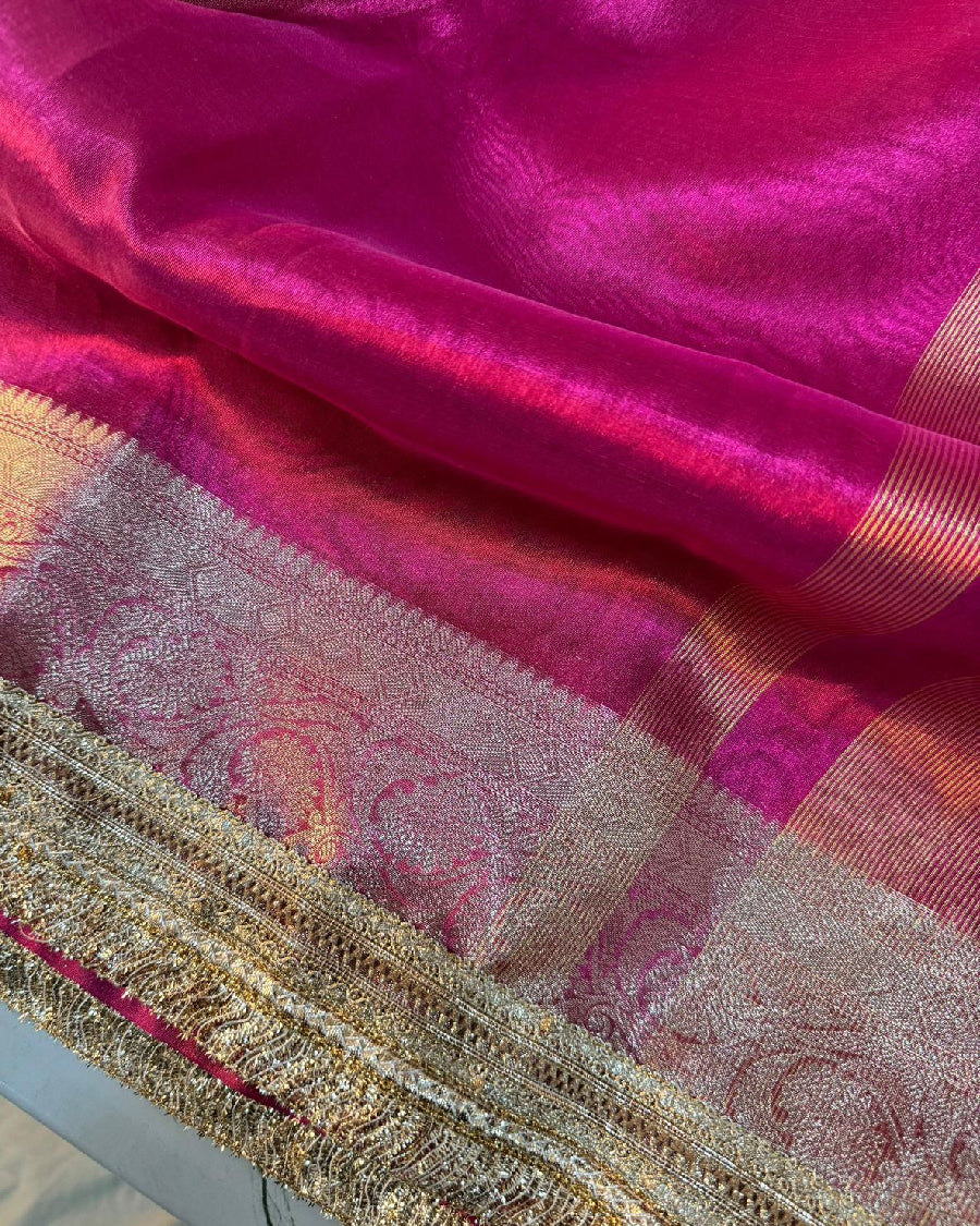 Rani Pink Banarasi Silk Saree with Zari Border