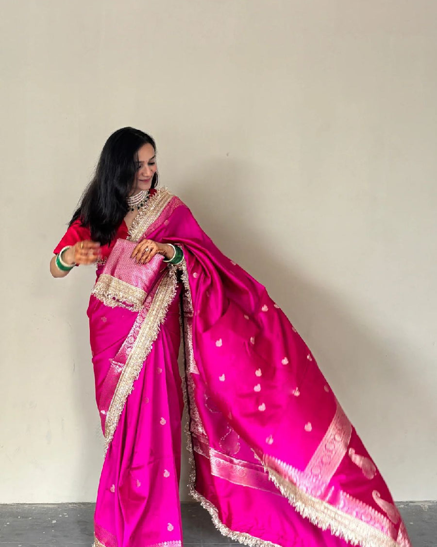 Rani Pink Banarasi Silk Saree with Zari Border