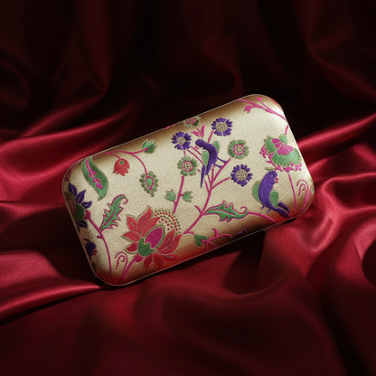 Premium Silk Folk Art Embroidered Clutch Bag
