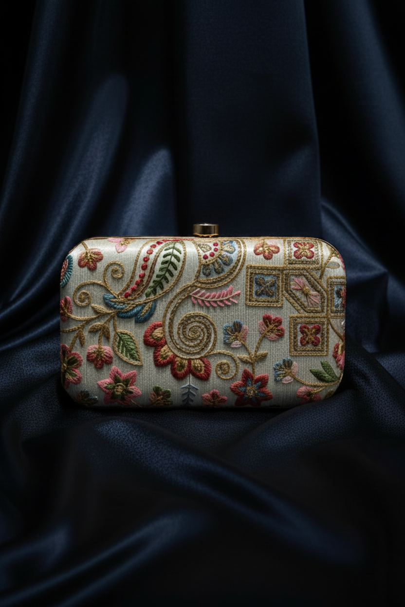 Premium Banarasi Embroidered With Handcrafted Work Clutch bag