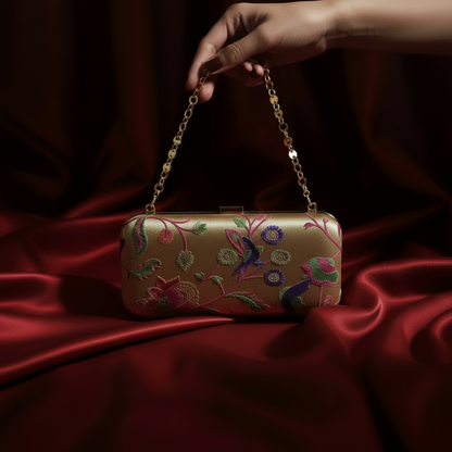 Premium Silk Folk Art Embroidered Clutch Bag