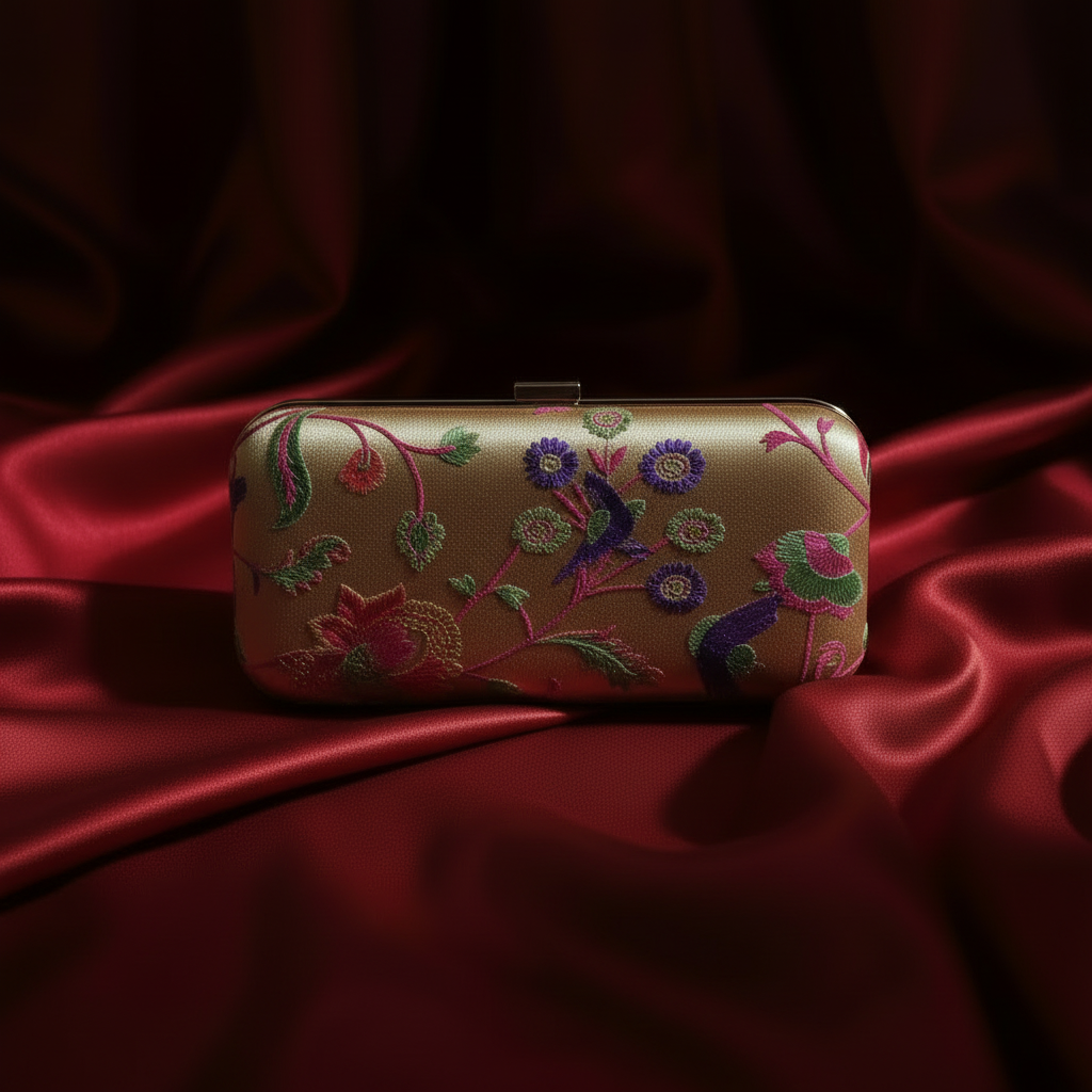 Premium Silk Folk Art Embroidered Clutch Bag