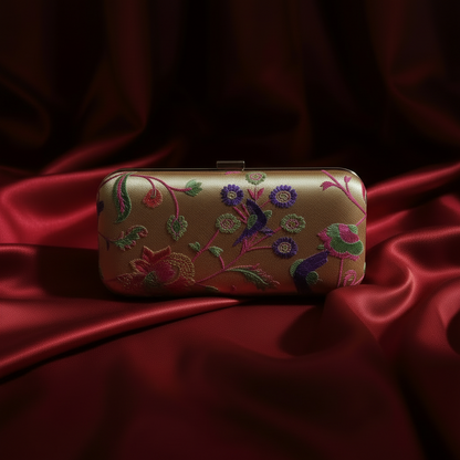 Premium Silk Folk Art Embroidered Clutch Bag