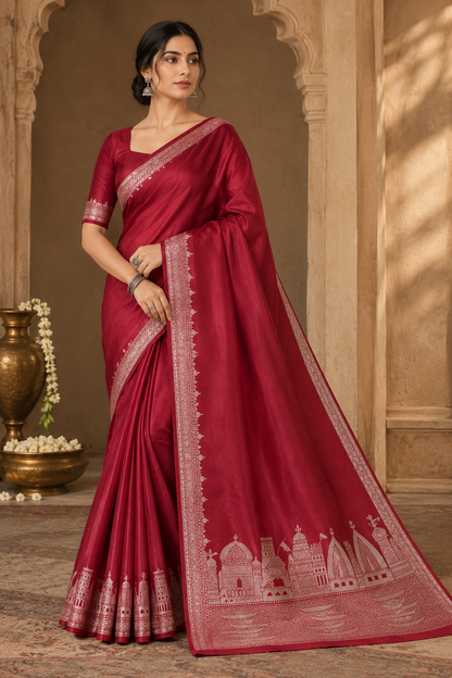 Premium Banarasi Ghat Pattern Red Katan Saree