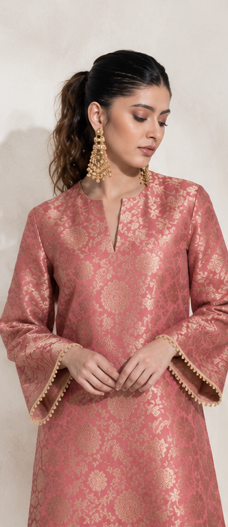 Premium Pink Banarasi Brocade Suit