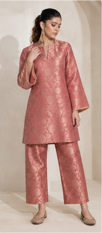 Premium Pink Banarasi Brocade Suit